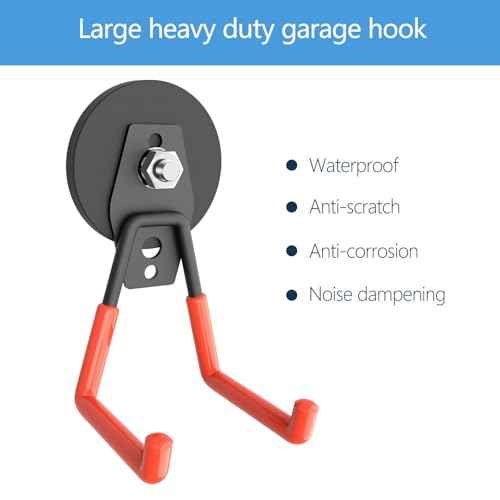 Garage Magnet Hooks, Heavy Duty Magnetic Hooks Tool Hangers for Garage Workshop Magnetic Metal Wall Hook Hangers with Anti-Slip Coating for Ladders, Garden Tools, Bulky Items (4 Pack)
