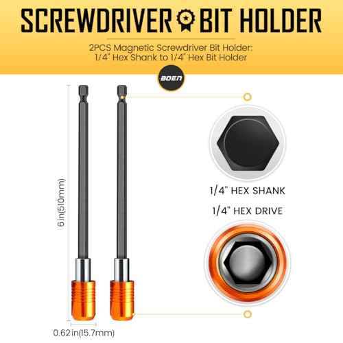 boen 2PCS Magnetic Drill Bit Holder, 6" Quick Change Drill Extension, 1/4" Hex Shank, for Impact Driver Screwdriver Bits Use