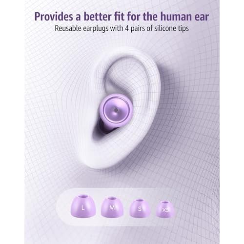 Ear Plugs for Sleeping Noise Cancelling Earbuds:45db Loop Earplugs for Concerts/Shooting/Travel/Snoring Silicone Hearing Protection Sleep Ear Plugs with Reusable 8 Ear Tips (Light Purple)