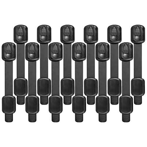Baby Proof Cabinet Lock & Straps Latches Child Drawer Latches with 3M Adhesives Adjustable Non Drilling Safety Cabinet Locks Straps Baby Drawer Locks for Kids Baby Multi-Function 12 Pack (Black1)