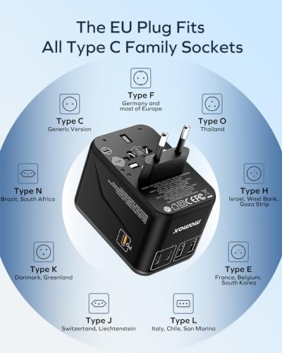MOMAX 70W GaN Travel Power Adapter - All-in-One Universal Travel Charger, Black