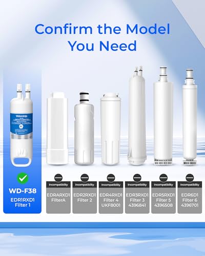 Waterdrop EDR1RXD1 Refrigerator Water Filter Replacement 3 Pack - NSF Certified, Easy Install, Fits W10295370A