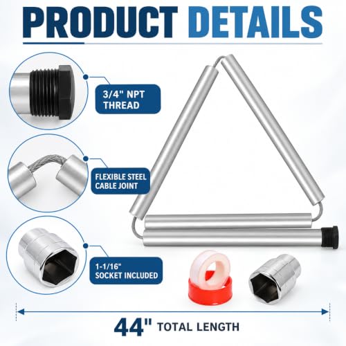 Podoy 44 Inch Flexible Magnesium Anode Rod for Water Heaters - 1 Pack, 3/4" NPT Replacement