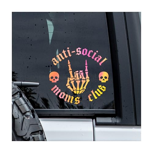 Anti-Social Mom Club Skull Decal, Aesthetic Skeleton Car Window Decals, 6 Inches UV DTF Tranfer Car Stickers, Halloween Weatherproof Car Truck Window Bumper Sticker, Car Decals for Boy Girl