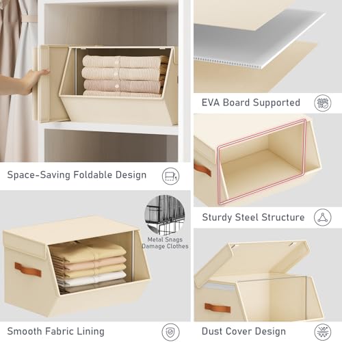 DIMJ Beige Stackable Closet Organizers 11.4 x 12.6 x 9.8 Inches, 4 Pack