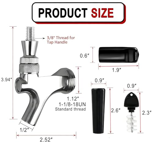 Reyroltay 304 Stainless Steel Beer Tap Kit with Handle, Spout Cover & Cleaning Brush - Variation 1