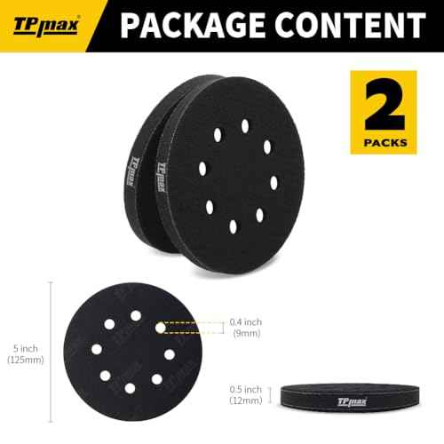 2 Pack 5 Inch 8 Holes Soft Density Interface Pads 5" Hook and Loop Sponge Cushion Buffering Backing Pads