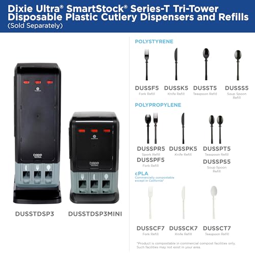 Dixie Ultra SmartStock Mini Tri-Tower Cutlery Dispenser, 195 Utensils, Black