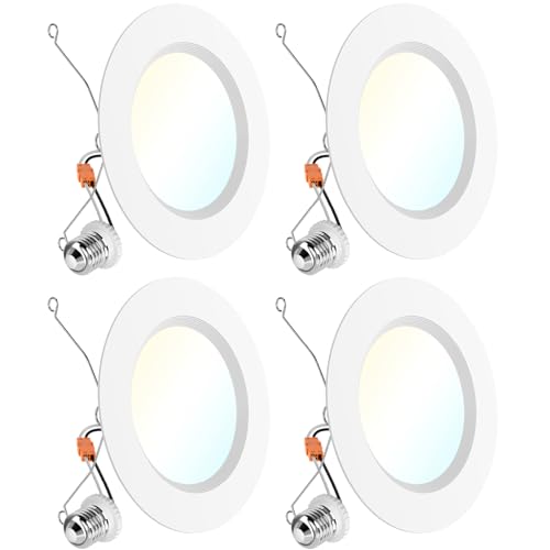 Sunco 4 Pack 6 Inch White LED Baffle Retrofit Downlights, 5 CCT, Dimmable