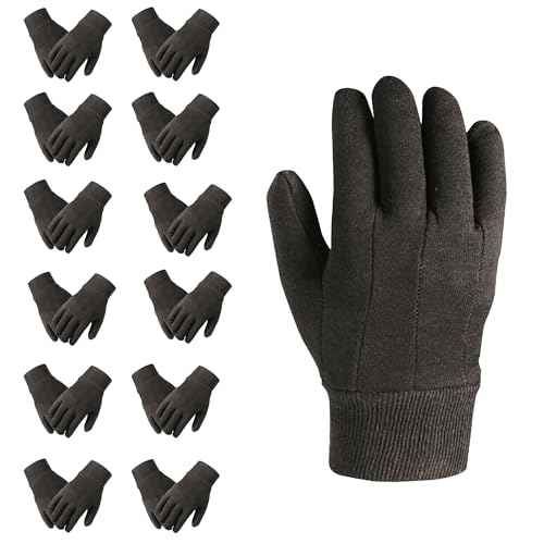Brown Jersey Gloves ? Large, US Clute Pattern with Knit Wrist Cuff, Jersey Gloves for Men (2 Pairs or 12 Pairs)