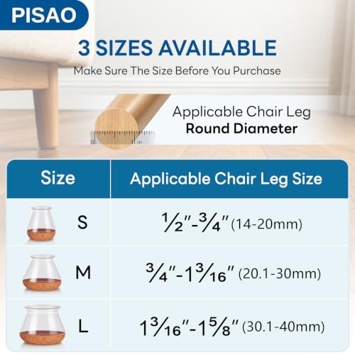 PISAO Round Medium Clear Chair Leg Floor Protectors Caps Pads - 24 Pcs