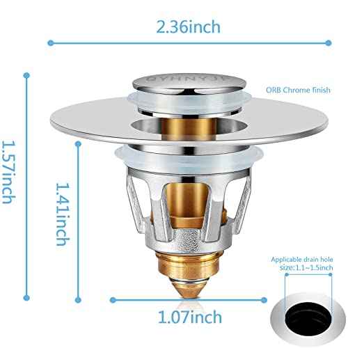 Bathroom Sink Stopper with Hair Catcher ? Universal Pop-Up Drain Strainer for 1.1?1.5 inch US Standard Sink Drain Holes, Anti-Clog Basin Stopper, Silver