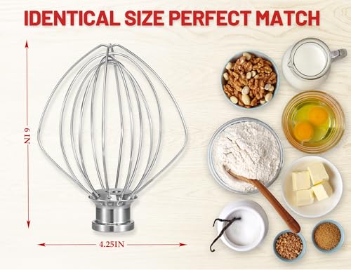 NewlyArt K45WW Stainless Steel 6 Wire Whip for KitchenAid 4.5-5 Qt Tilt-Head Mixers (Stainless Steel)