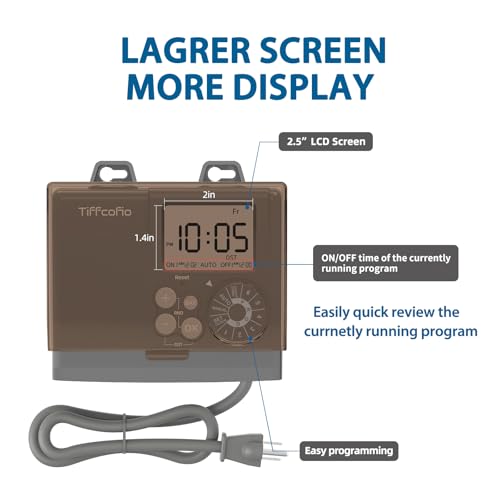 Outdoor Digital Pool Timer Waterproof 20A with 2 Grounded Outlets, Programmable, 6 Program Sets