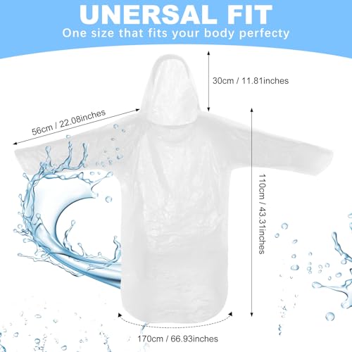 Handepo 150 Pack White Disposable Rain Ponchos with Hood - Emergency Waterproof Outerwear