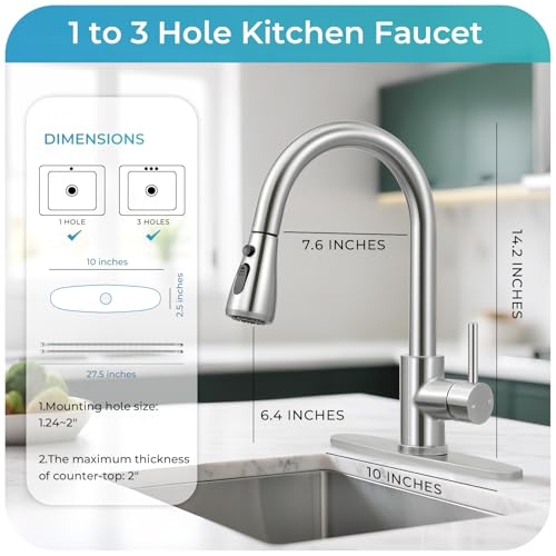 LUFG Brushed Nickel Kitchen Faucet with Pull Down Sprayer & Deck Plate - Classic Finish