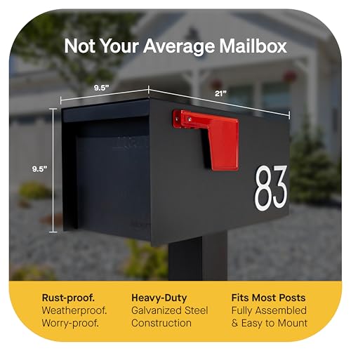 Adoorn Large Black Post Mount Mailbox - USPS Approved, 20.75" x 9.5" x 9.5"