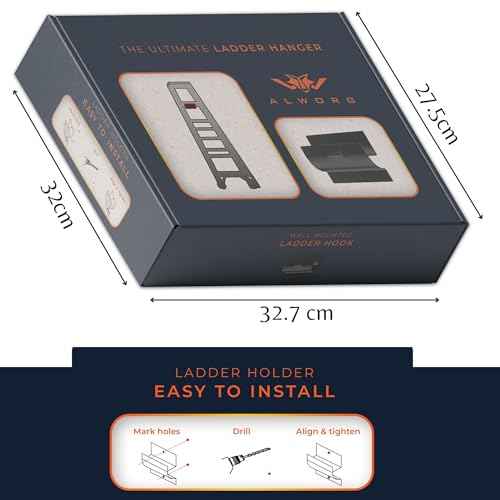 Ladder Hanger set of 2 For Garage Wall - Black Heavy Duty Utility Hook For Wall Mount Ladder Storage. Versatile Tool Holder To Maximize Space In Shed, Workshop, Garden, Hang Wheelbarrow, Folding Chair