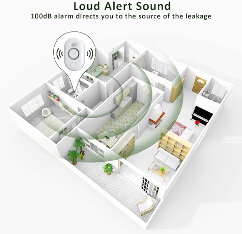 METAK White 5 Pack Water Leak Detectors with 100dB Alarm for Home Basement