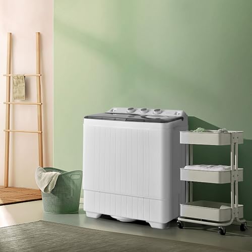 COSTWAY Portable Twin Tub Washing Machine Grey+White 26lb Capacity Compact Laundry