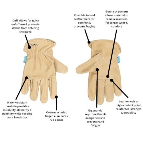 Kinco Women's 398PW HydroFlector Water-Resistant Cowhide Work Glove