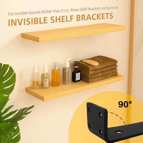 OIVGGUR 6 Inch Black Heavy Duty Floating Shelf Brackets 6-Pack - Wall Support, 160 LBS Capacity