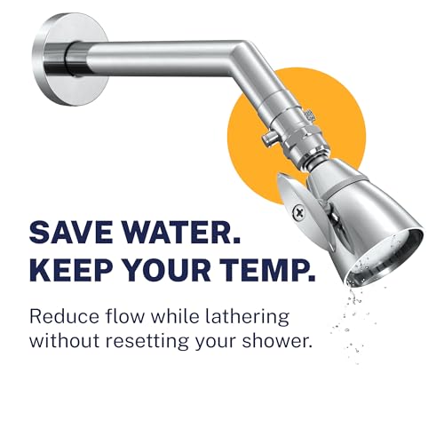 HammerHead Chrome Metal Shower Head Shut Off Valve | Water-Saving Flow Restrictor