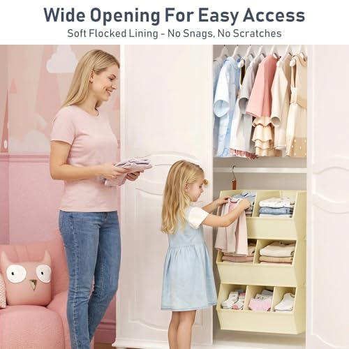 DIMJ Beige Hanging Closet Organizer 3-Pack - Extra Large Fabric Storage with Dividers