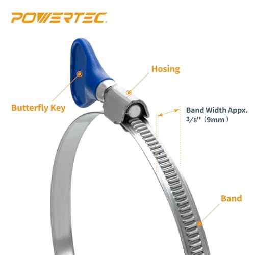 POWERTEC 70224 2-1/2 Inch Left Hand Keyed Bridge Hose Clamp, Thumb Screw Key Adjustable Stainless Steel Hose Clamps for Dust Collection, Dust Collector and Dryer Vent Hose, 5 pack