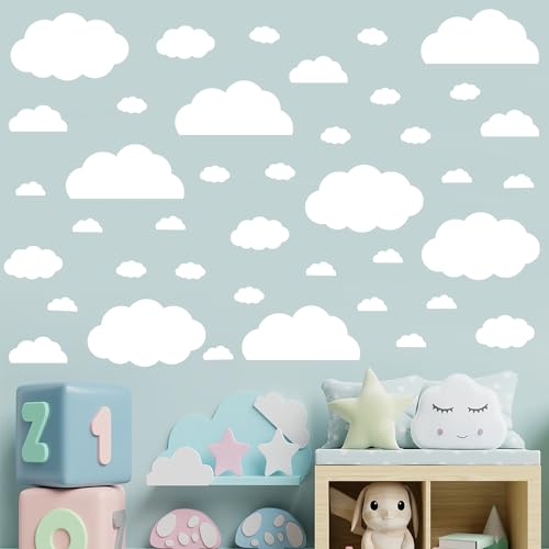 AOWDIAO Cloud Wall Decals - 40 Peel & Stick Clouds for Nursery & Bedroom - Cloud Variation