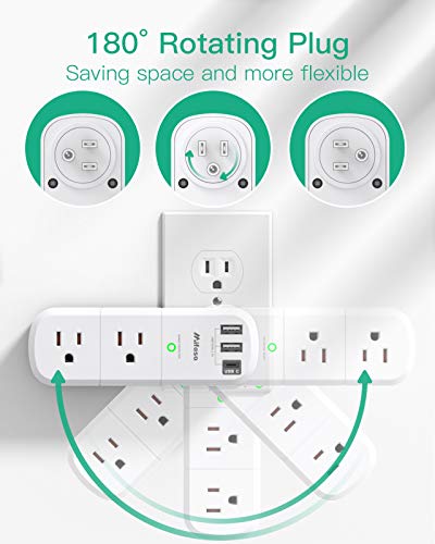 Mifaso 9-in-1 Surge Protector Power Strip Outlet Extender with Rotating Plug, 2A1C, White