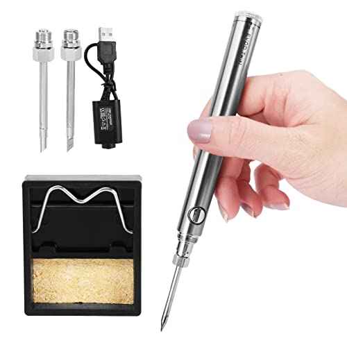 Cordless Soldering Iron Kit, USB Rechargeable Portable Soldering Iron with 3PCS Tips for DIY, Home Appliance Electronics Repair(COLOR:Silver)