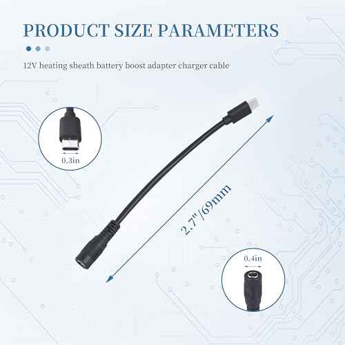 12V Type C Heated Jacket Battery StepUp Adapter Charger Cable for Milwau-kee, M12,Metabo, Makita, Craftsman, Snap-on,12V Hoodie- 2 Pack
