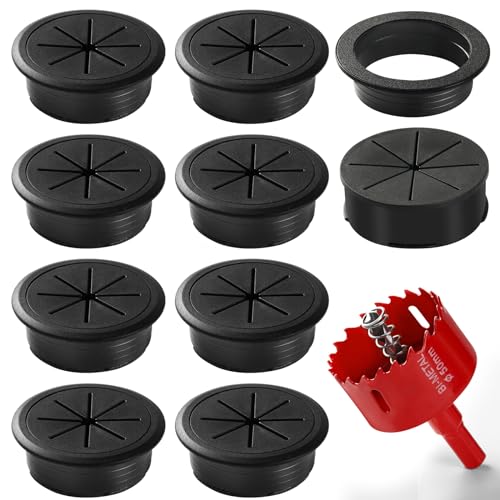 XIOGZAXI 2 Inch Black Desk Grommet Set for Cables - 8 Pieces with Hole Saw