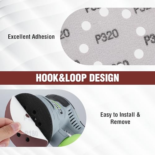 WORKPRO 150 Pack 5-Inch Multi-Grit Sanding Discs with 8-Hole Hook and Loop - Orbital Sander Compatible Grits 60-600
