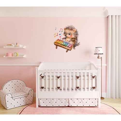 Hedgehog Play Keyboard Wall Stickers, Cute Animals Decal Music Vinyl Waterproof Peel Removable Wall Decor for Nursery Kids Baby Bedroom Playroom Classroom