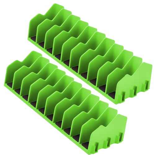 2Pcs Tool Box Organizer, 10 Slots Plier Organizer Rack with Nonslip Rubber Base, Extendable Plier Holder and Cutter Storage Shelves, Tool Trays for 3" H Drawers, Toolbox Attachments (Green)