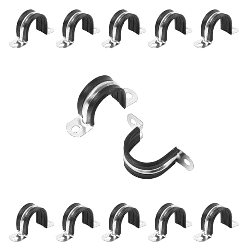 JDHGSHL 1 Inch Reinforced Rigid Pipe Clamp Set - 10 PCS, Stainless Steel with Rubber Cushions