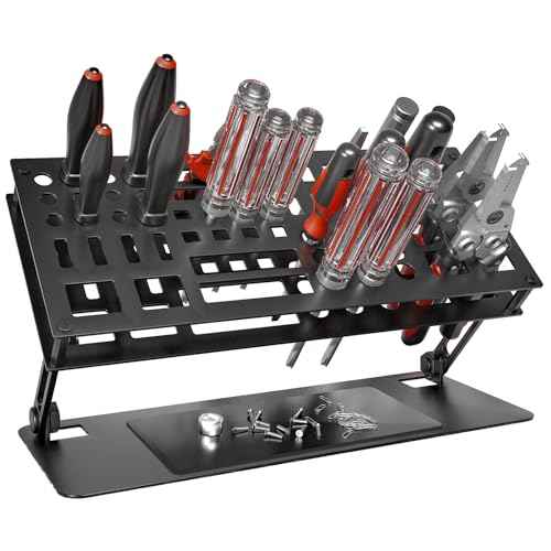Screwdriver Organizer Holder Screwdriver Storage Rack for Desktop, Angle and Height Adjustable, Carbon Steel Tool Shelf for rc Repair, Plier (Black)