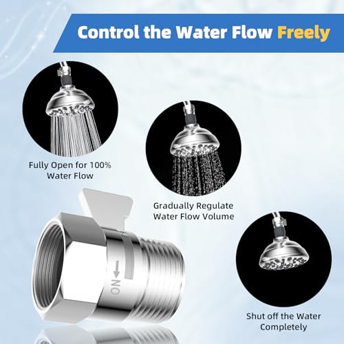 Hibbent 0.5 Inch All Metal Shower Head Flow Control Valve Chrome Model 1