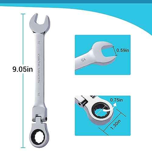 B4B BANG 4 BUCK 19mm Ratcheting Combination Wrench Metric, Flex Head Ratcheting Wrench Spanner with 12-Point Design, 72-Tooth Ratchet, Chrome Vanadium Steel