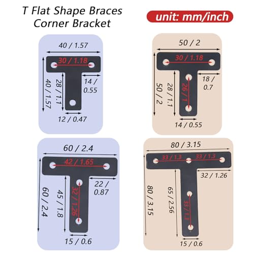 Joyangy 80x80mm Black Steel T-Shape Corner Brace 20-Pack for Furniture