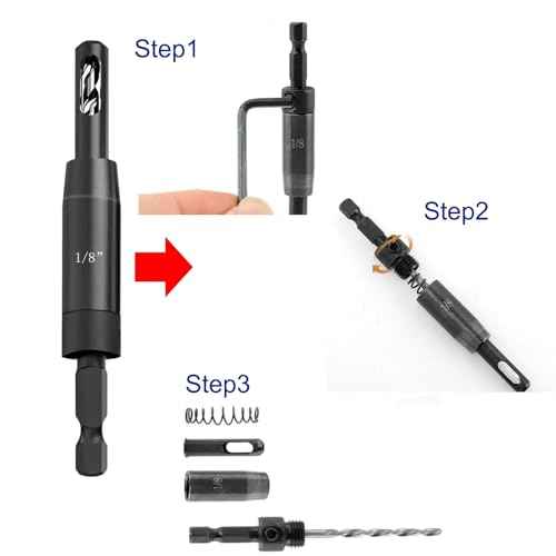 1/4" Hex Shank Self Centering Hinge Drill Bit Set 3/32",7/64",1/8" Clic-Change VIX Bit for Screw Size#6#8#10