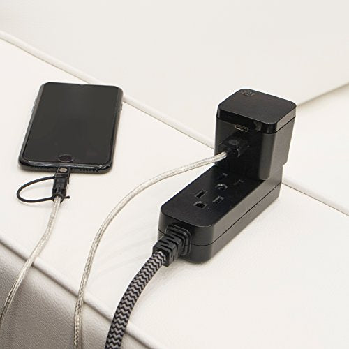 GE 3-Outlet Braided Power Strip Extension Cord - 8 Ft Black Chevron