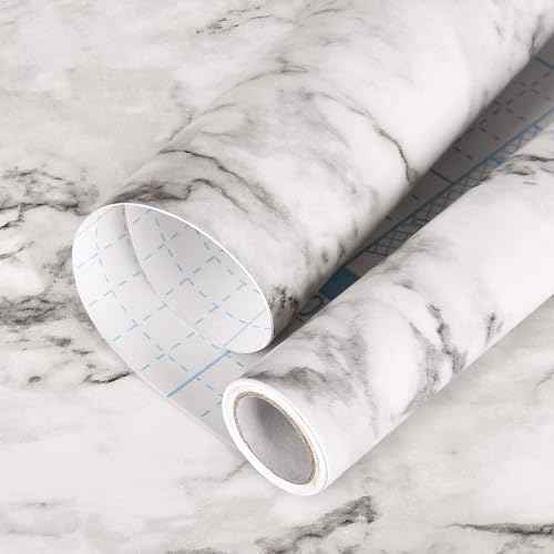 Mecpar Marble Contact Paper - 17.7 in x 19.7 ft Grey White Marble Peel and Stick Wallpaper for Furniture, Cabinets, Countertop, Kitchen