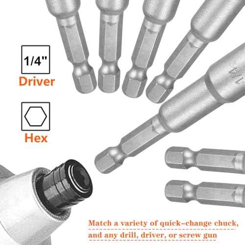 10pcs SAE 1/4¡± and 5/16¡± Magnetic Nut Driver Bit Set, 1/4 inch Driver Power Nut Setter Drill Bits for Impact Drill, Socket Adapter Hex Nut Driver Set, 65mm Length