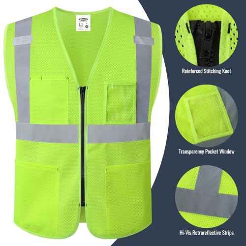 JKSafety Safety Vest for Men Women 10 PCS Hi Vis Construction Vest Reflective Class 2 High Visibility Meet ANSI Standard