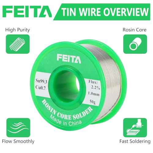FEITA Sn99.3-Cu0.7 Lead Free Tin Rosin Core Solder Wire for Electrical Soldering, With 2.0% Solder flux, 217¡É Melting Point (1.0mm, 50g)