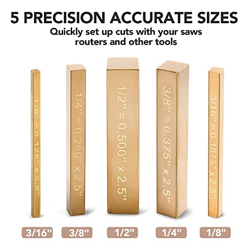 LOSTRONAUT Brass Setup Blocks Height Gauge Set – 5 Piece, Laser-Engraved 1/8"–1/2", Table Saw/Router Stand
