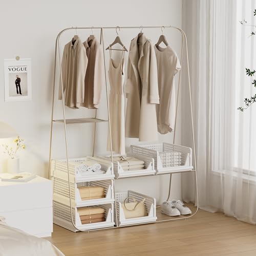 Stackable Closet Storage Bins with Open Front - Large Organizers for Wardrobe & Linen Shelves